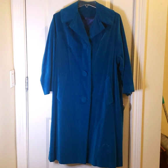 Vintage Marguerite Rubel San Francisco Teal Blue Velvet Women's Dresscoat - Picture 2 of 10